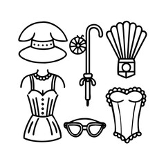 Outlined steampunk accessories, including corset