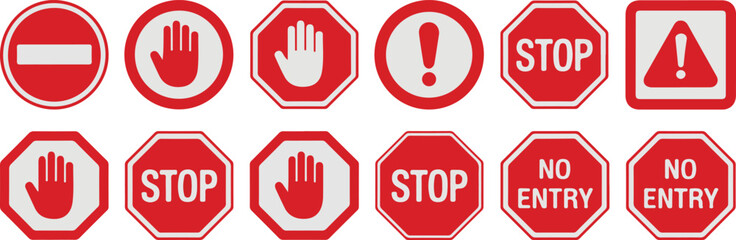 Red Stop Hand Sign in Octagon Shape No Entry Symbol