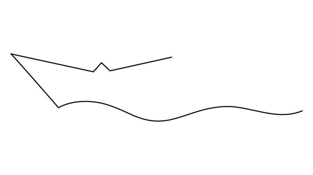 Paper boat origami one line art animation, hand-drawn ship sailing on wavy water river drawing continuous contour motion. Trendy sea yacht sailboat travel journey trip outline video. 4k self-