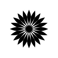 Black flower with pointed petals art on transparent background silhouette