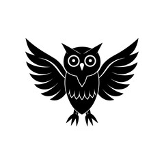 Obraz premium Silhouette of an owl with wings up on transparent background