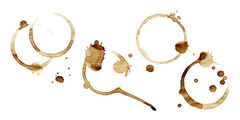 Vector coffee cup stains on transparent background. Circle prints and stains for vintage design.