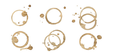 Vector coffee cup stains on transparent background. Circle prints and stains for vintage design.