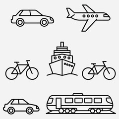 Fototapeta premium Transportation icons Car, Bike, Airplane, Boat, Train & more