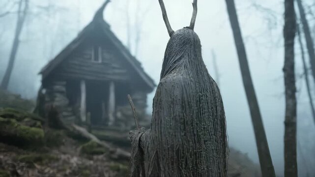 Hut on chicken legs: magical dwelling, Baba Yaga home, enchanted place, forest secrets, ancient myth, folklore heritage, powerful magic, dark enchantress, Slavic tales, mythical creature