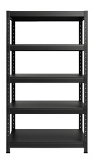 A powder-coated metal utility shelf, perfect for organizing tools and supplies in a garage.