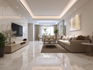 Fototapeta premium Modern living room interior design with sofa television and decor