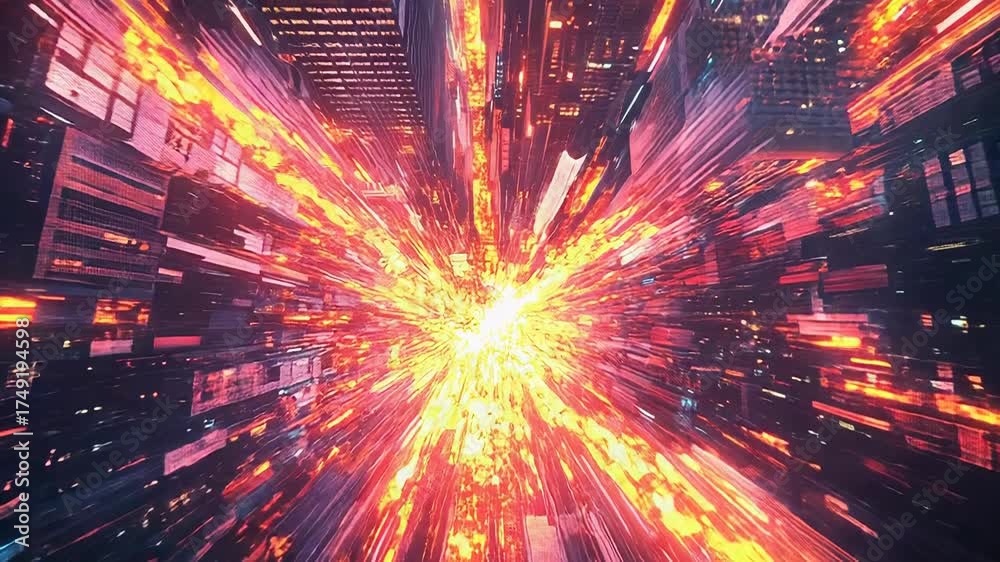 Canvas Prints urban cityscape exploding with light speed energy