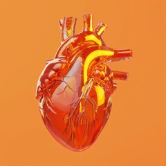 a 3d human heart in a orange background --v 6 Job ID: e62db635-3889-48ed-93ea-a3ef3384aedc
