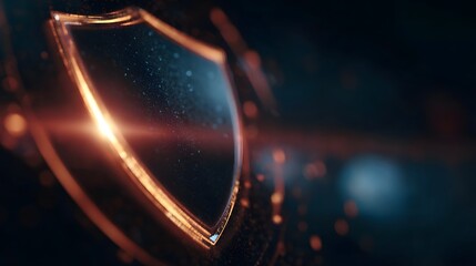 A glowing digital shield representing cybersecurity and network protection in a futuristic interface