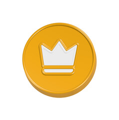 Crown gold button icon 3d rendering