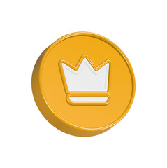 Crown gold button icon 3d rendering