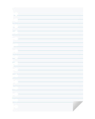 破れた罫線のノートの紙。青いラインの入ったシンプルなベクターイラスト。