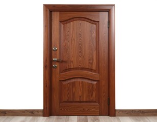 Wooden interior door against white wall