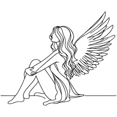 Minimalist Line Art Angel Woman with Wings: Divine Beauty, Freedom, and Celestial Spirit