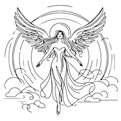 Minimalist Line Art Angel Woman with Wings: Divine Beauty, Freedom, and Celestial Spirit