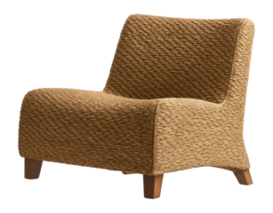Stylish low-profile woven armchair in seagrass, perfect for minimalist urban living spaces.