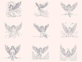Minimalist Line Art Angel Woman with Wings: Divine Beauty, Freedom, and Celestial Spirit