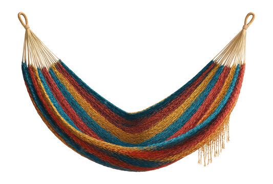 A handwoven Mexican hammock perfect for a tropical backyard setting.