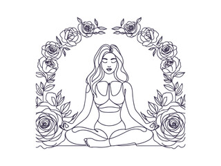 Minimalist Line Art of Woman Meditating in Lotus Pose - Yoga, Mindfulness, and Spiritual Balance Illustration
