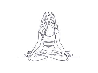 Minimalist Line Art of Woman Meditating in Lotus Pose - Yoga, Mindfulness, and Spiritual Balance Illustration