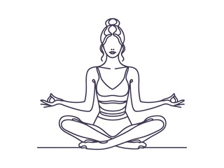 Minimalist Line Art of Woman Meditating in Lotus Pose - Yoga, Mindfulness, and Spiritual Balance Illustration