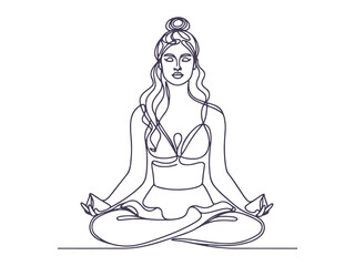Minimalist Line Art of Woman Meditating in Lotus Pose - Yoga, Mindfulness, and Spiritual Balance Illustration