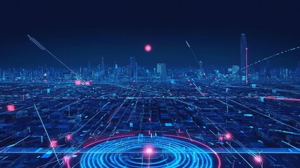 Digital cityscape illuminating data flow and global network connectivity - Powered by Adobe