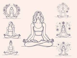 Minimalist Line Art of Woman Meditating in Lotus Pose - Yoga, Mindfulness, and Spiritual Balance Illustration