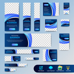 Fototapeta na wymiar Abstract banner design web template Set, Horizontal header web banner. Modern Gradient Blue cover header background for website design, Social Media Cover ads banner, flyer, invitation card