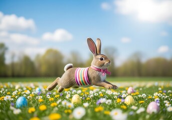 Easter Bunny Joy - A Whimsical Spring Meadow Adventure.