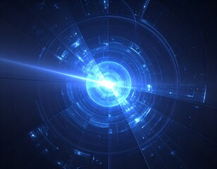 Obraz premium Futuristic, glowing blue circular design with radial beams & central light