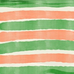 水彩風ストライプ模様（グリーン×オレンジ）