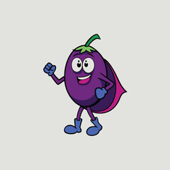 A cartoon eggplant character wearing a cape and mask 1