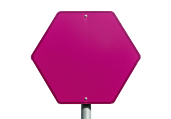 Isolated magenta stop sign, hexagon shape, roadside caution, safety traffic, regulation, road