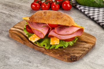 Sandwich ciabatta with mortadella and cheese