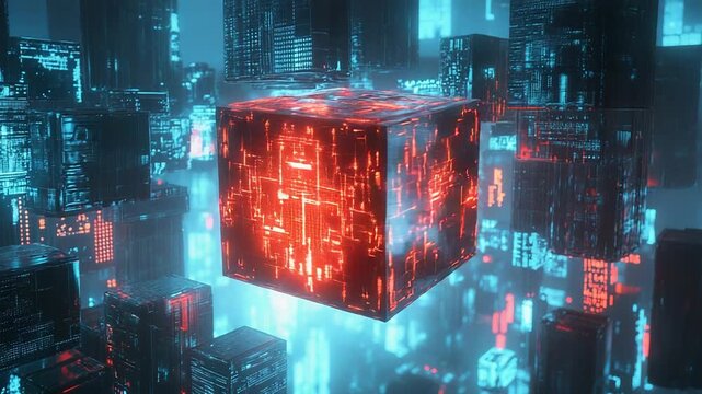 Glowing data cube distributing digital streams in network