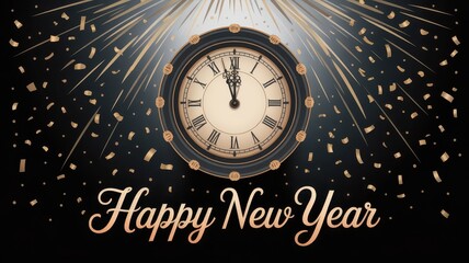Stunning New Year Celebration with Clock Countdown and Festive Fireworks