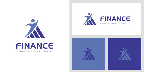 Finance Growth Logo Design with Abstract Increasing Graph and Human Symbol Represents Success and Business Development Graphic Concept for Financial, Corporate, and Investment Branding