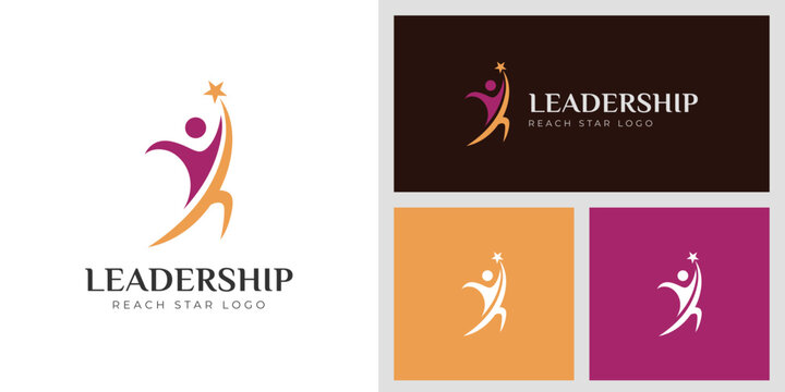 Growth Leadership Logo Design with Abstract Human Figure Reaching Star Symbol Represents Achievement and Success Graphic Concept for Education, Coaching, and Corporate Branding
