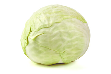 Fresh Green Cabbage Head, isolated on white background