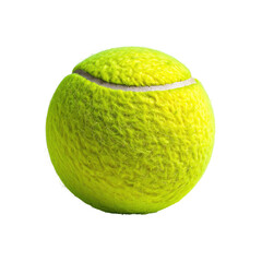 A close-up of a vibrant yellow tennis ball on a black background, showing texture and detail