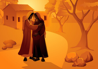 The Visitation, Mary Visits Elizabeth, Biblical Vector Illustration Series.