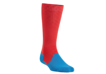 Isolated over the calf sock in red and blue, athletic sportswear apparel for sports activity