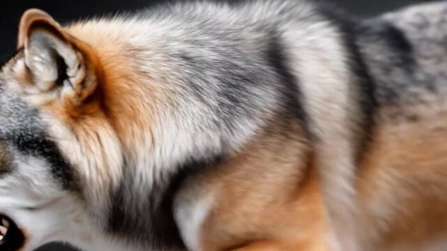 Wolf's Gaze: Intimate closeup shot of a wolf's head, the textures of its fur and the intensity of its gaze captured in sharp detail.
