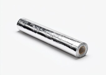 Rolled aluminum foil on white background