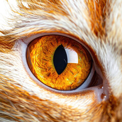 Close-up of a cat's mesmerizing amber eye, capturing intricate details and golden tones