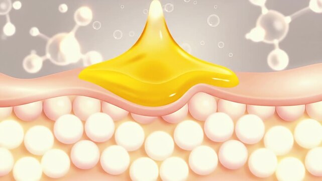 serum drops into skin cells for UV protection. 