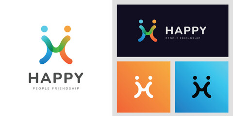 Happy People Friendship Logo Design with Abstract Smiling Partner Symbol Represents Joy, Connection, and Collaboration Graphic Concept for Community, Social, and Teamwork Branding