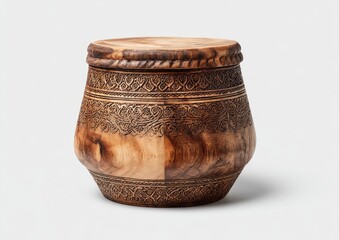 Wooden decorative jar with carved design